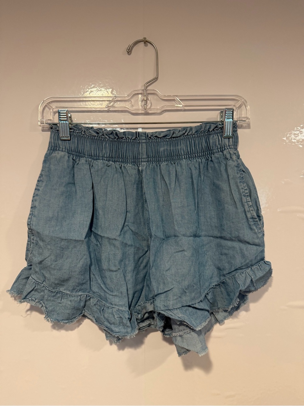 Light Blue Denim looking Aerie Ruffle Hem Women's Shorts